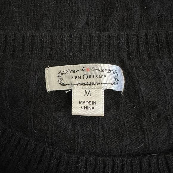 Aphorism Black Angora Rabbit Hair Wool Blend Cable Knit Sweater Medium - Picture 2 of 7